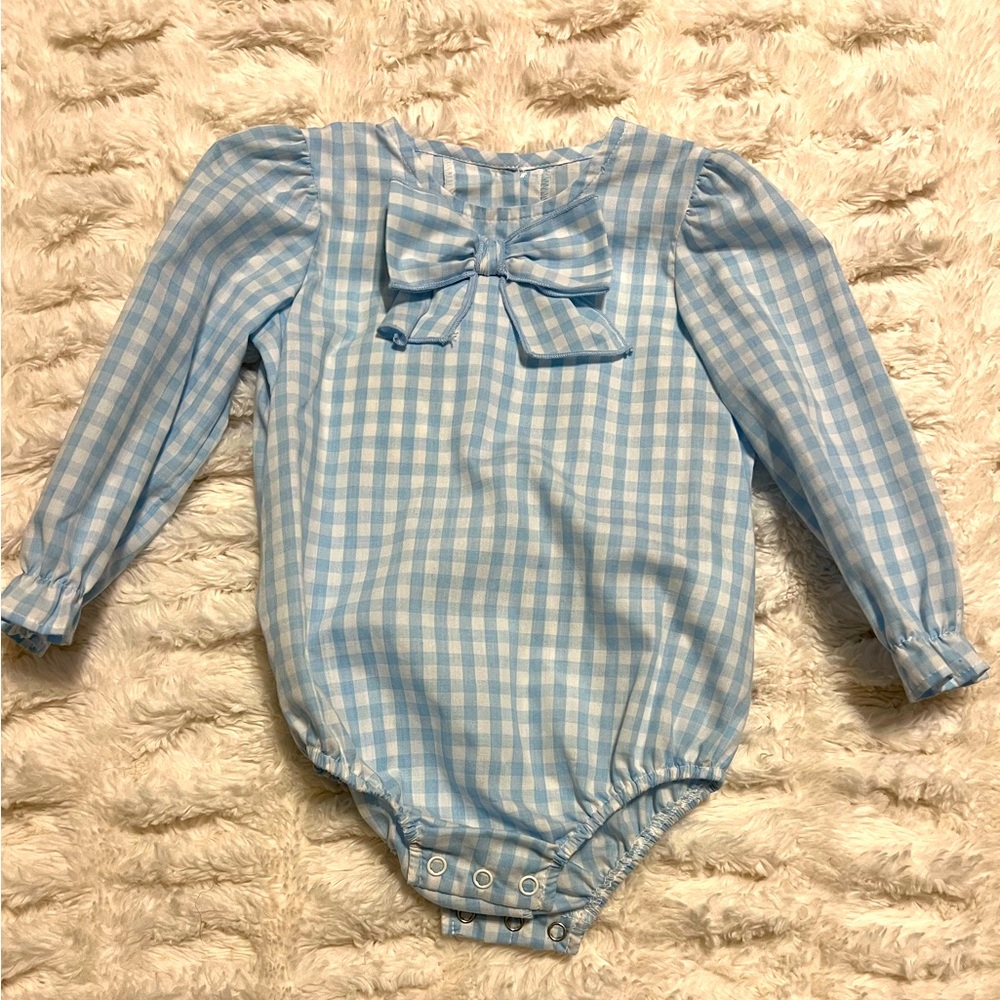The Beaufort Bonnet Company Beatrice Bow Blouse - Long Sleeve Onesie 6-12M